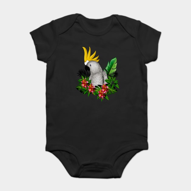 Parrot Tropical Floral White Baby Bodysuit by logiamerch